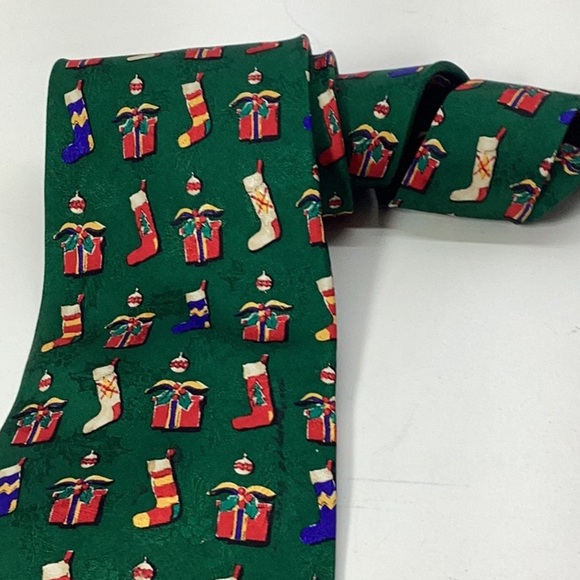 Robert Talbots Holiday Green Tie with Stockings, Gifts & Christmas Balls - Picture 4 of 8